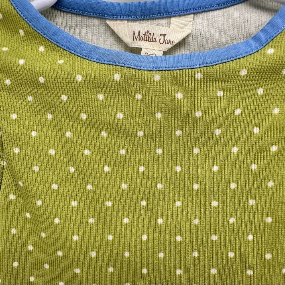 MATILDA JANE Green Polka Dot Kids Ribbed Top Ruffle Sleeves GIRLS 4 4T - Picture 2 of 6